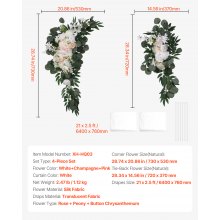 VEVOR Kit de arcos de flores artificiales para bodas (paquete de 4) con tela para drapear arcos de bodas de 21 pies, flores de arco para ceremonias de bodas y telón de fondo de recepción, decoración de bodas (blanco)