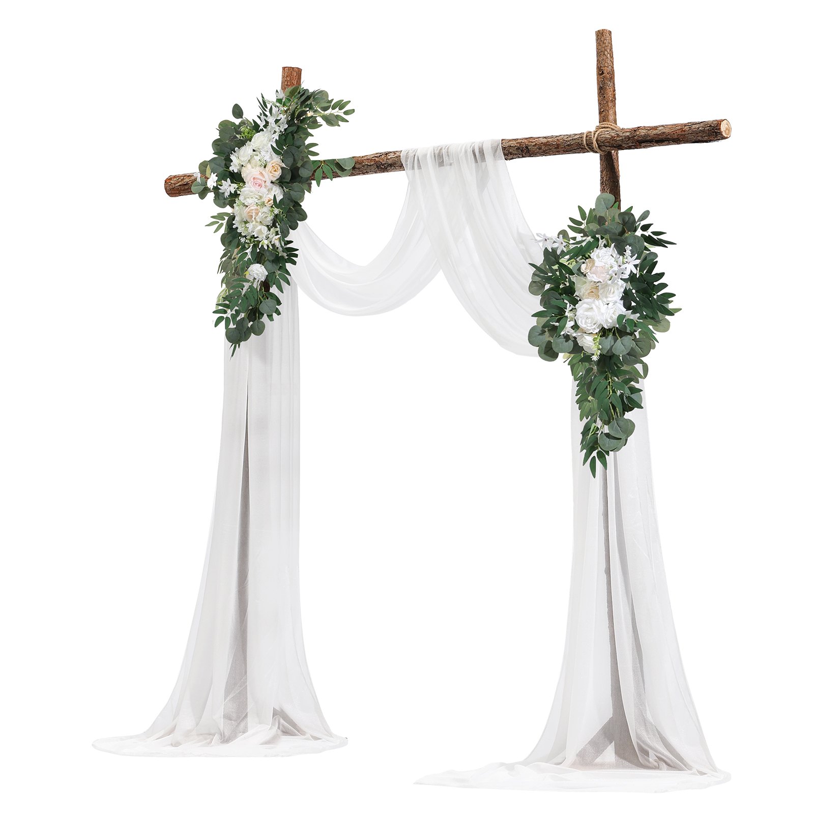 VEVOR Kit de arcos de flores artificiales para bodas (paquete de 4) con tela para drapear arcos de bodas de 21 pies, flores de arco para ceremonias de bodas y telón de fondo de recepción, decoración de bodas (blanco)