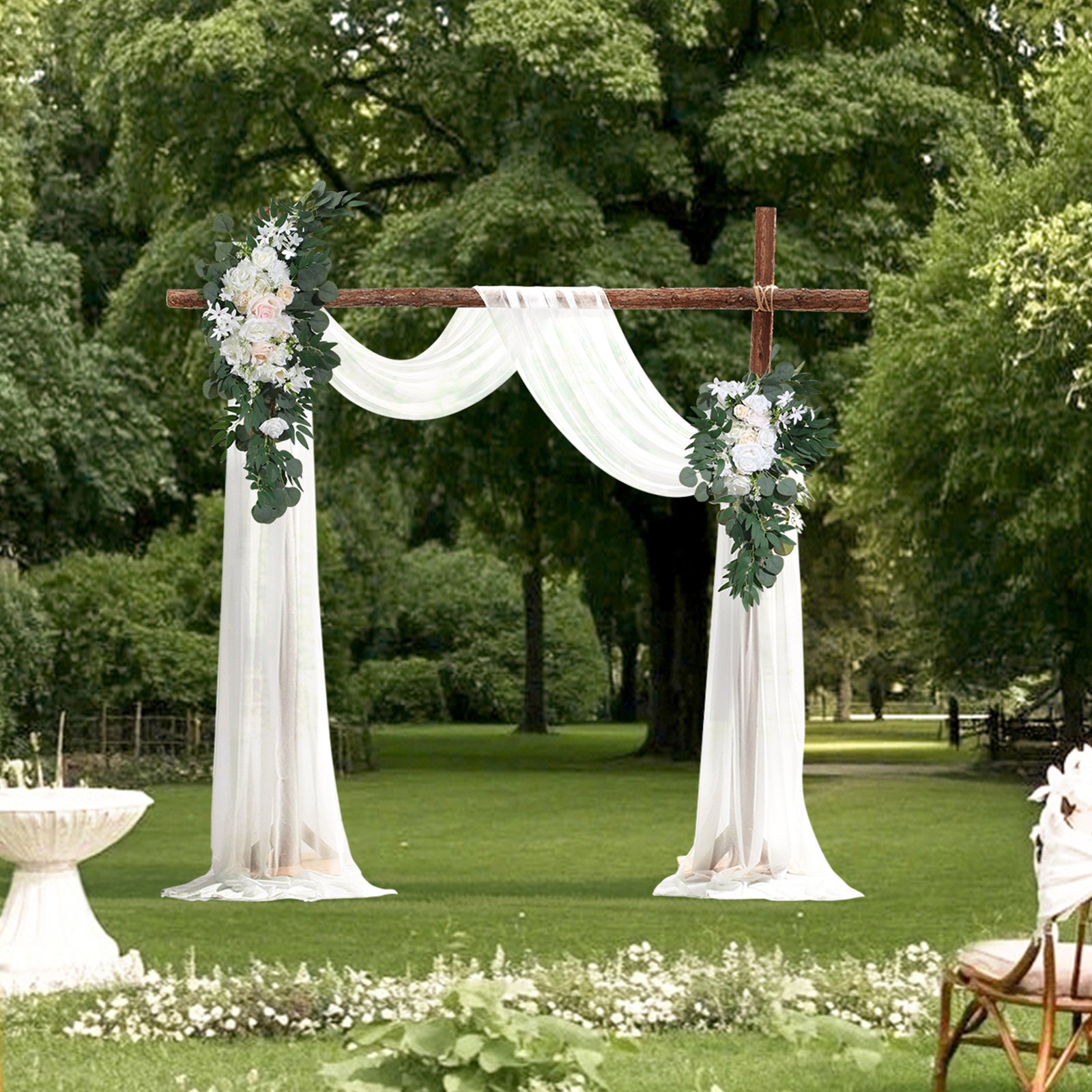 VEVOR Kit de arcos de flores artificiales para boda, arcos de flores blancas con cortinas (paquete de 4) - 2 arreglos florales, 2 cortinas transparentes, para ramos de ceremonia, decoración de fondo de recepción