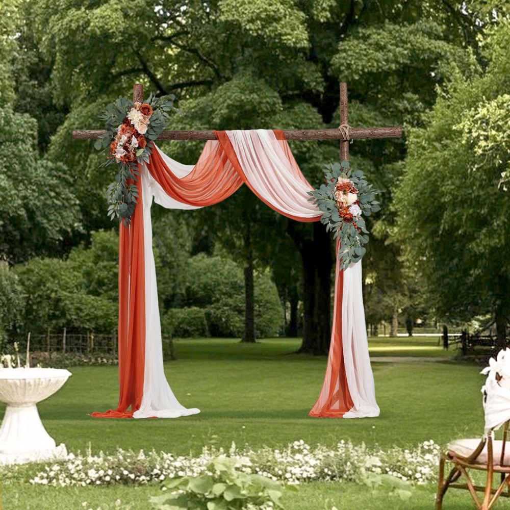 VEVOR Kit de Arcos de Flores Artificiales Naranja para Bodas, con Cortinas, 2 Piezas de Arreglos Florales, 2 Piezas de Cortinas Transparentes, para Ramos de Ceremonia, Decoración de Fondo de Recepción