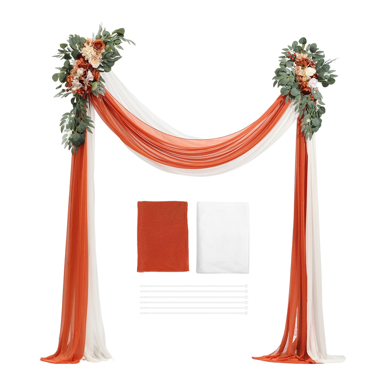 VEVOR Kit de Arcos de Flores Artificiales Naranja para Bodas, con Cortinas, 2 Piezas de Arreglos Florales, 2 Piezas de Cortinas Transparentes, para Ramos de Ceremonia, Decoración de Fondo de Recepción