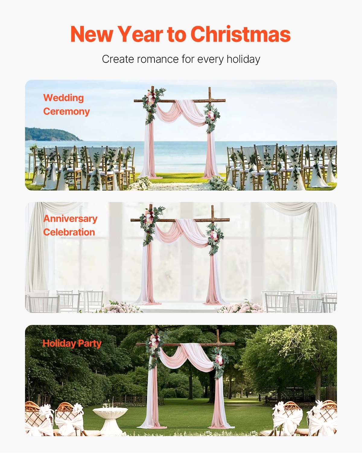 VEVOR Kit de arcos de flores artificiales para boda, arcos de flores rosas con cortinas (paquete de 4) - 2 arreglos florales, 2 cortinas transparentes, para ramos de ceremonia, decoración de fondo de recepción