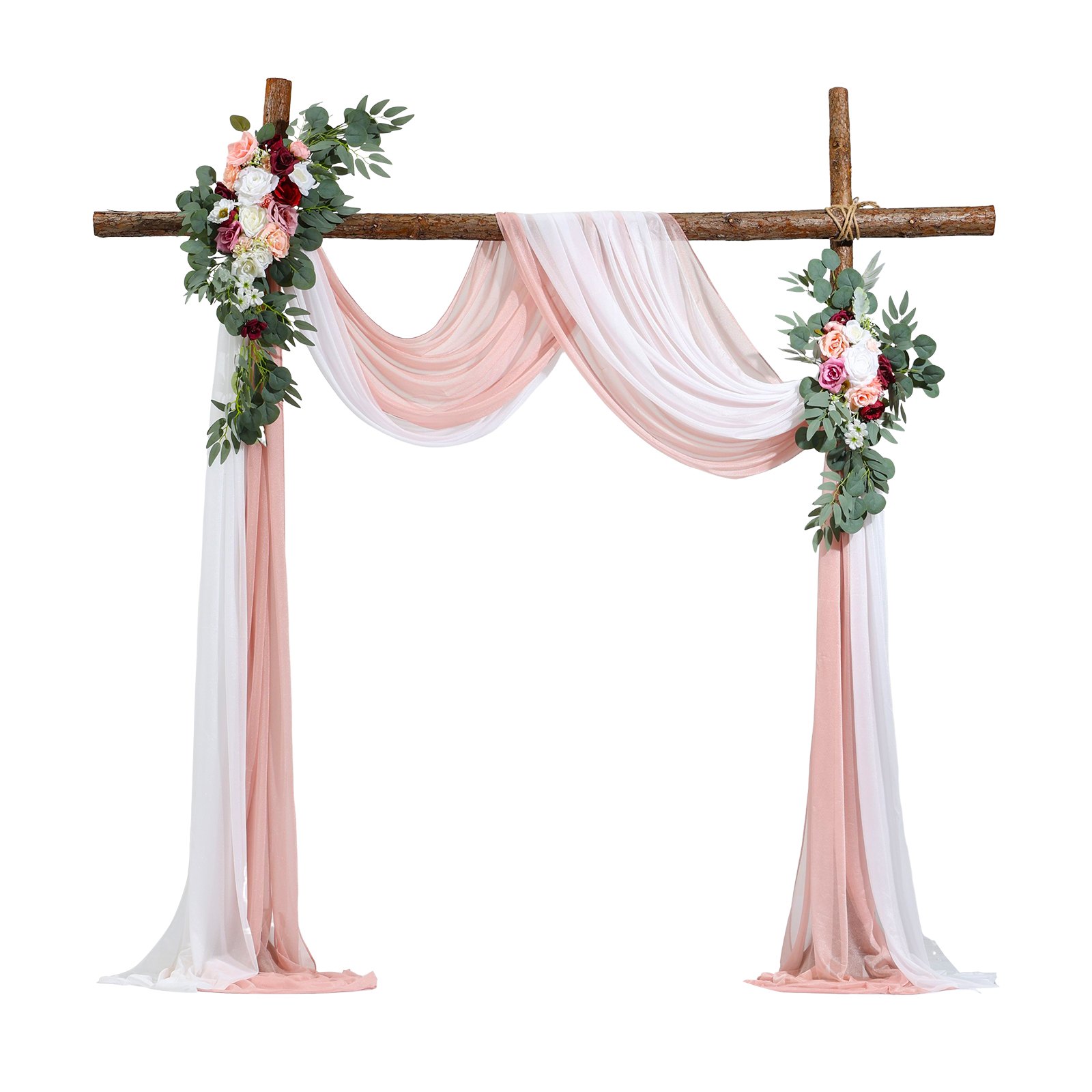 VEVOR Kit de arcos de flores artificiales para boda, arcos de flores rosas con cortinas (paquete de 4) - 2 arreglos florales, 2 cortinas transparentes, para ramos de ceremonia, decoración de fondo de recepción
