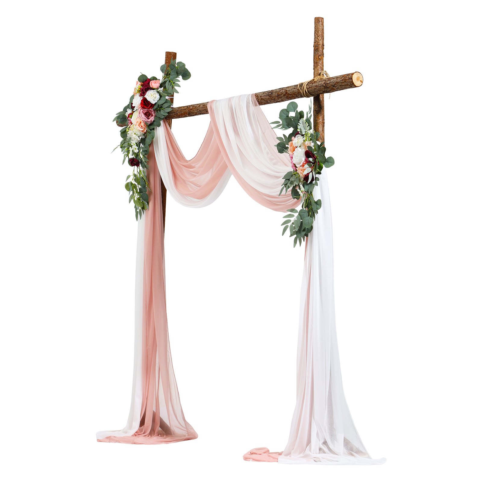 VEVOR Kit de arcos de flores artificiales para boda, arcos de flores rosas con cortinas (paquete de 4) - 2 arreglos florales, 2 cortinas transparentes, para ramos de ceremonia, decoración de fondo de recepción