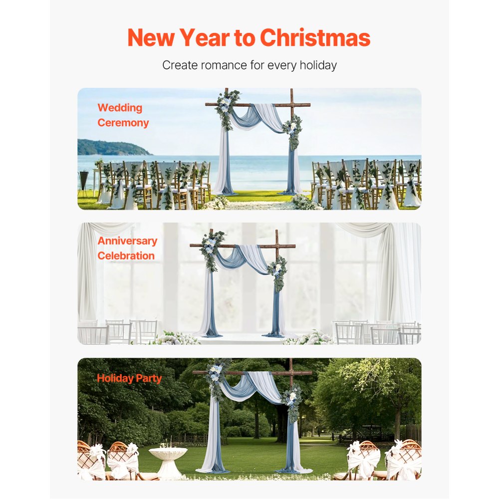 VEVOR Kit de arcos de flores artificiales para bodas (paquete de 4) con tela para drapear arcos de bodas de 21 pies, flores de arco para ceremonias de bodas y telón de fondo de recepción, decoración de bodas (azul y blanco)