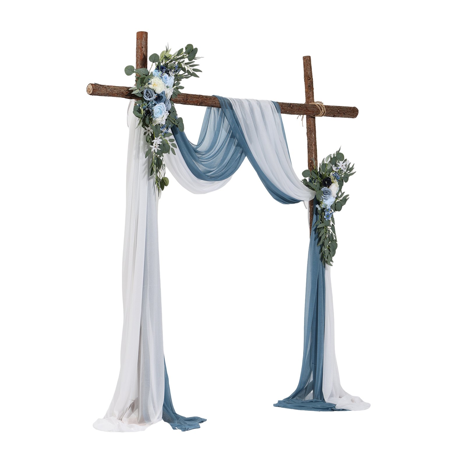 VEVOR Kit de arcos de flores artificiales para bodas (paquete de 4) con tela para drapear arcos de bodas de 21 pies, flores de arco para ceremonias de bodas y telón de fondo de recepción, decoración de bodas (azul y blanco)