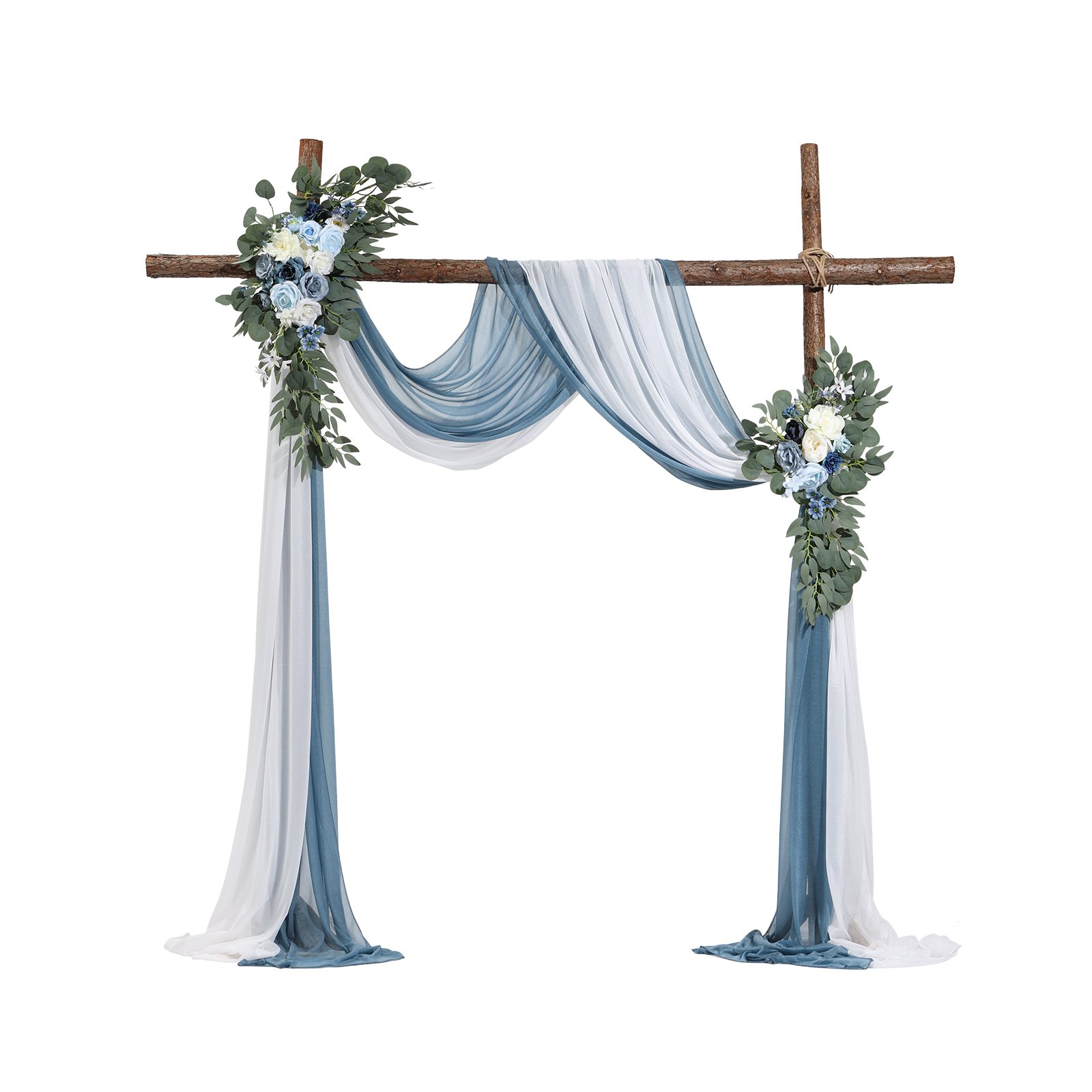 VEVOR Kit de arcos de flores artificiales para bodas (paquete de 4) con tela para drapear arcos de bodas de 21 pies, flores de arco para ceremonias de bodas y telón de fondo de recepción, decoración de bodas (azul y blanco)