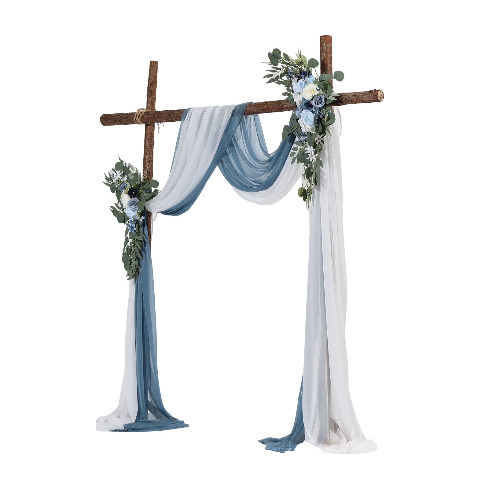VEVOR Kit de arcos de flores artificiales para bodas (paquete de 4) con tela para drapear arcos de bodas de 21 pies, flores de arco para ceremonias de bodas y telón de fondo de recepción, decoración de bodas (azul y blanco)