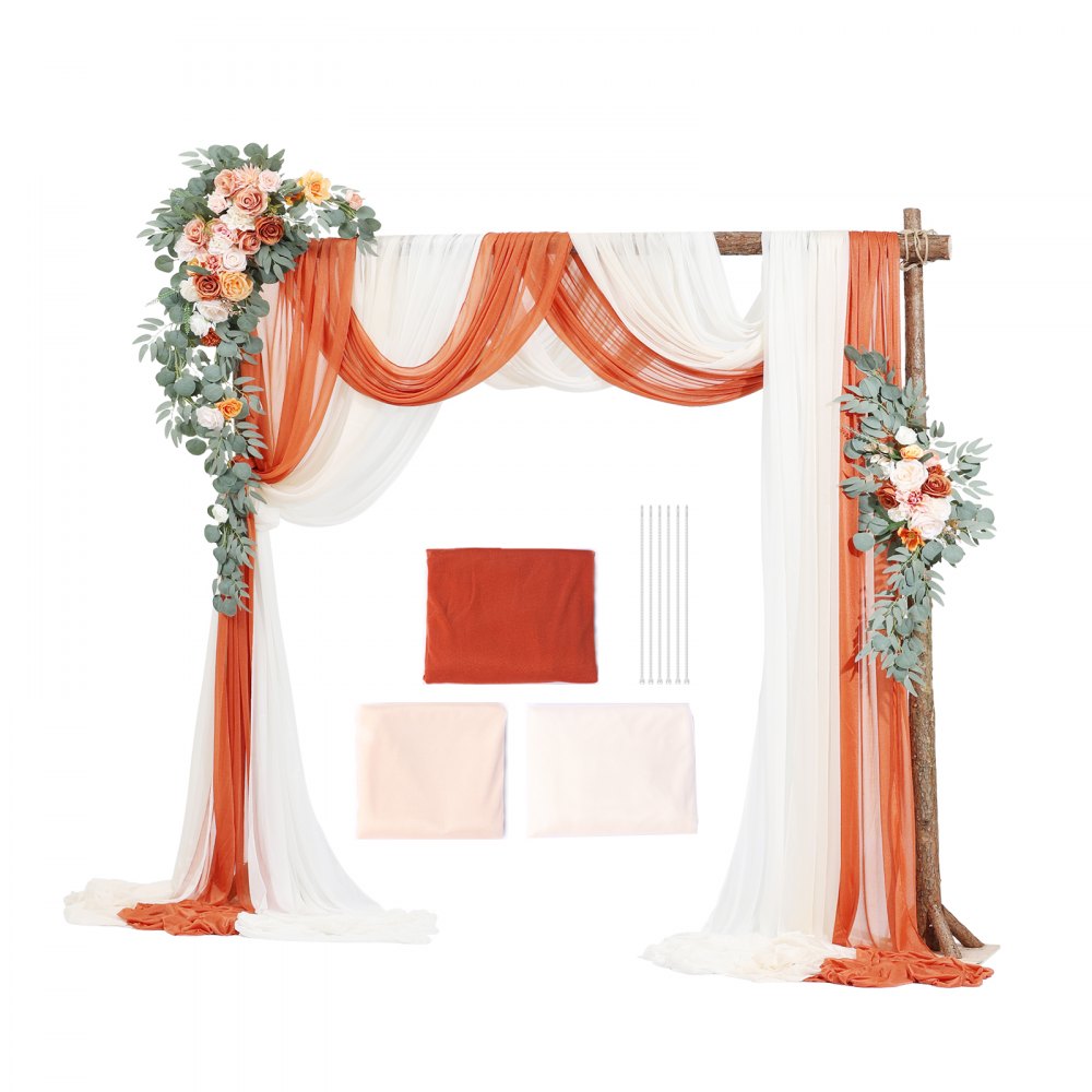 VEVOR Kit de arcos de flores artificiales para boda, color naranja con cortinas (paquete de 5) - 2 arreglos florales, 3 cortinas transparentes, para ramos de ceremonia, decoración de fondo de recepción