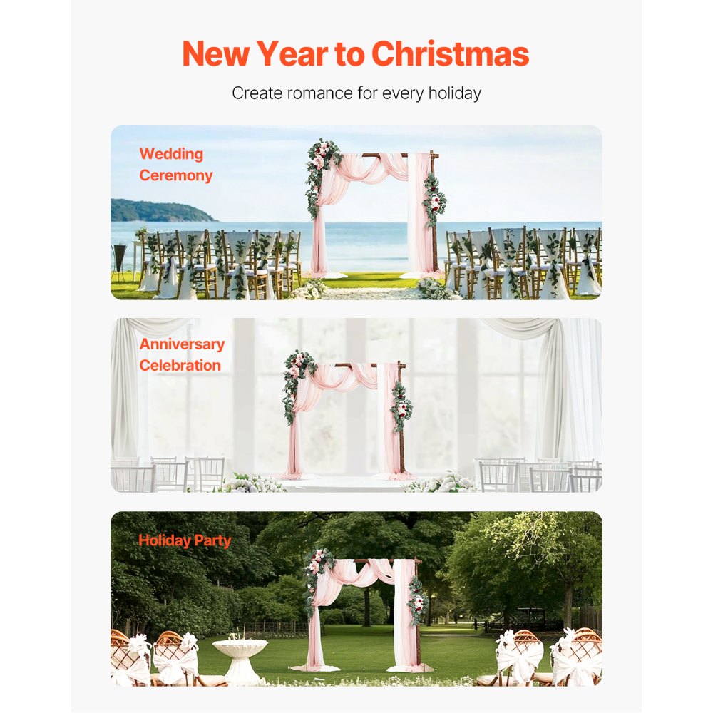 VEVOR Kit de arcos de flores artificiales para boda, arcos de flores rosas con cortinas (paquete de 5) - 2 arreglos florales, 3 cortinas transparentes, para ramos de ceremonia, decoración de fondo de recepción