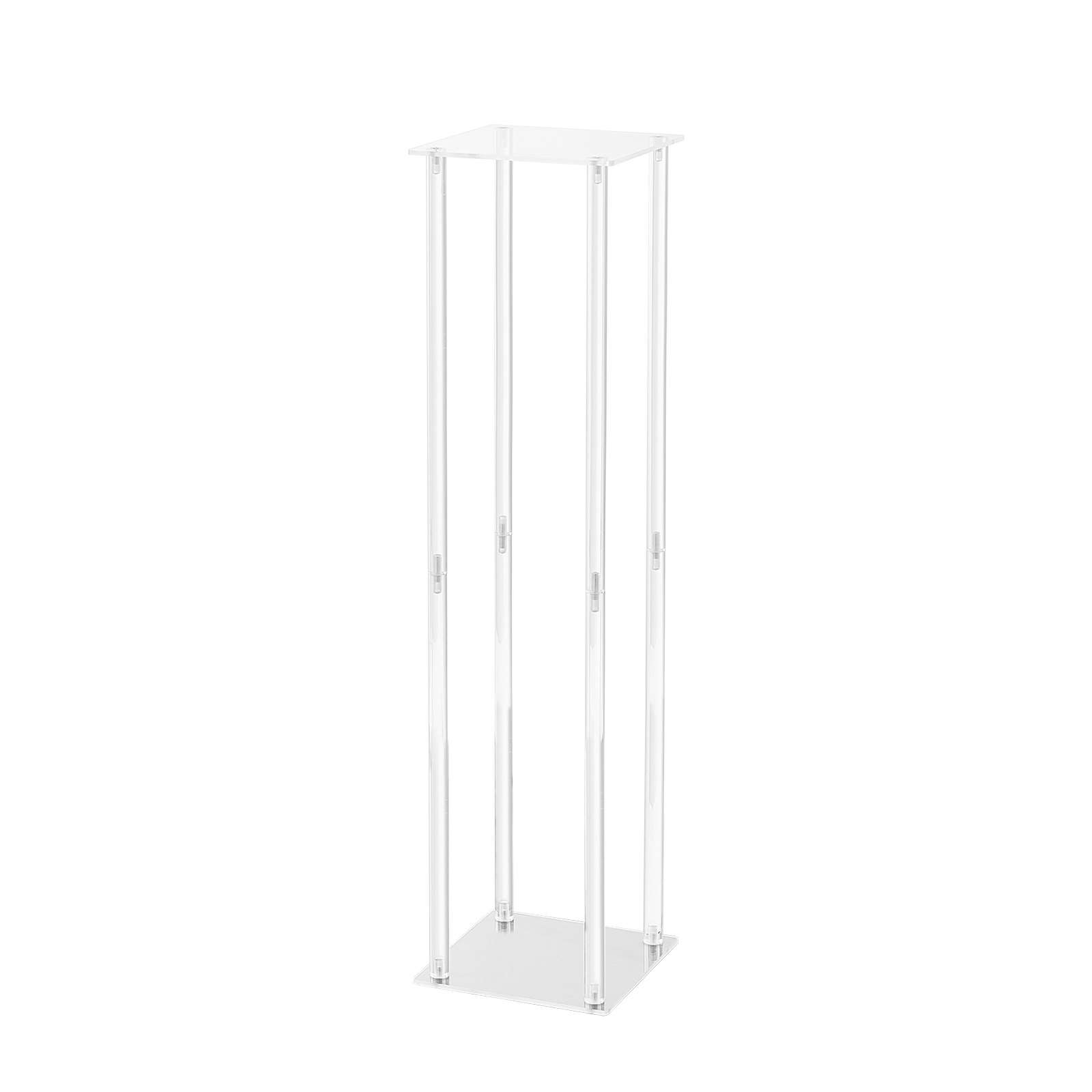 Soporte de flores para bodas VEVOR cuadrado transparente con cuatro postes de soporte altos y una base resistente.