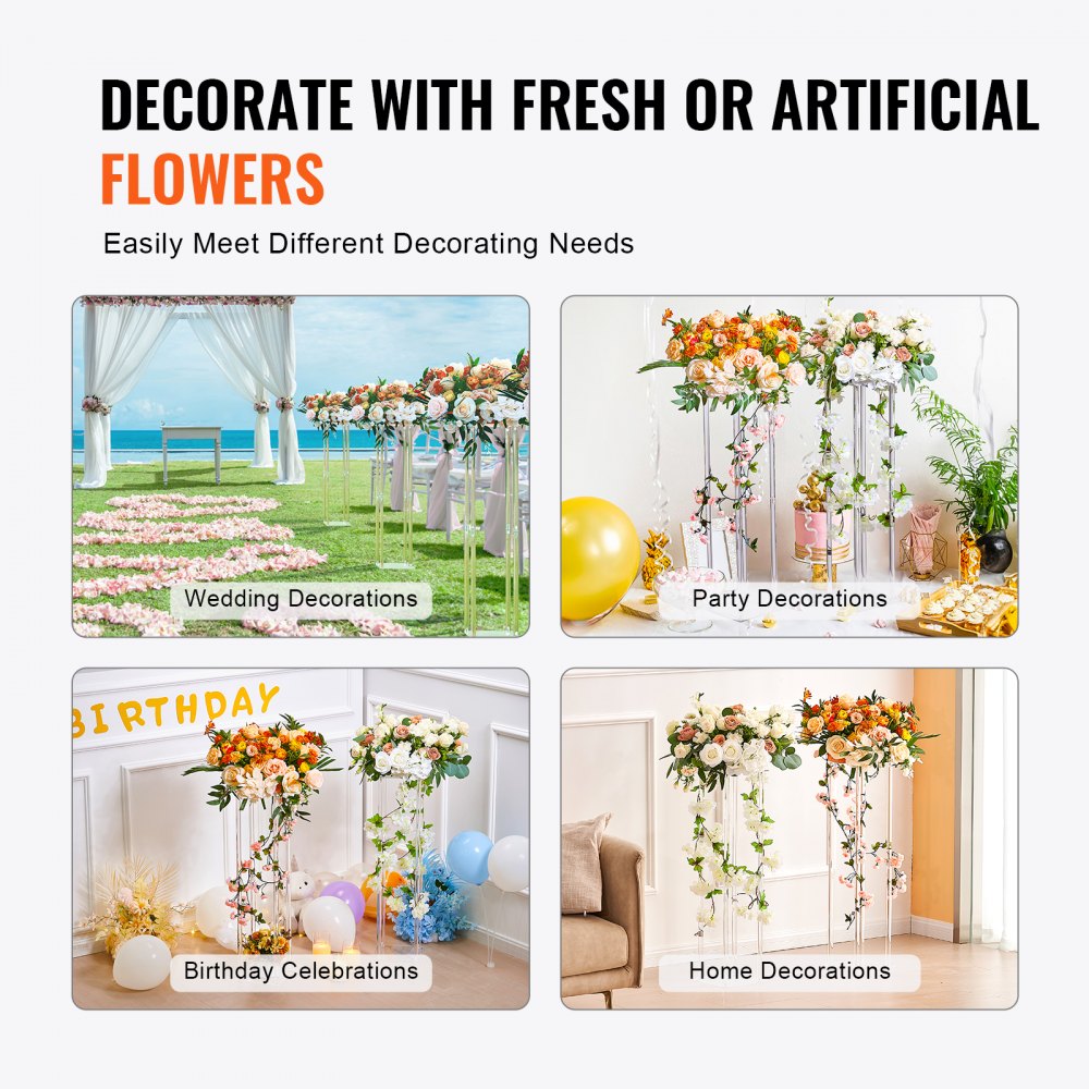 VEVOR 10PCS Soporte para flores de boda de 23.6 pulgadas de alto, con laminado acrílico, columna de jarrón acrílico, soportes geométricos para centros de mesa, estante de exhibición floral para recepción de eventos en T, decoración de fiestas en el hogar