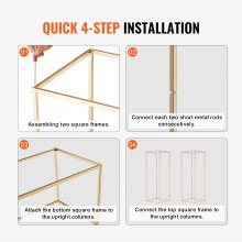VEVOR 2 soportes de flores de boda de 31.5 pulgadas de alto, columna de jarrón de metal, soportes de centro de mesa geométricos, estante de exhibición floral rectangular dorado para recepción de eventos en T, decoración de fiesta en el hogar