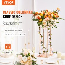 VEVOR 4 soportes para flores de boda con columna de metal dorado, 31.5 pulgadas de alto con laminado de metal, soportes de centro de mesa geométricos para jarrones, estante de exhibición floral cilíndrico para eventos, recepción, caminos para fiestas