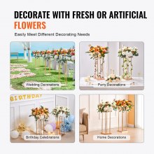 VEVOR 4 soportes para flores de boda con columna de metal dorado, 31.5 pulgadas de alto con laminado de metal, soportes de centro de mesa geométricos para jarrones, estante de exhibición floral cilíndrico para eventos, recepción, caminos para fiestas