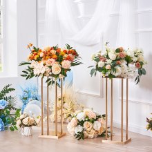 VEVOR 4 soportes para flores de boda con columna de metal dorado, 31.5 pulgadas de alto con laminado de metal, soportes de centro de mesa geométricos para jarrones, estante de exhibición floral cilíndrico para eventos, recepción, caminos para fiestas