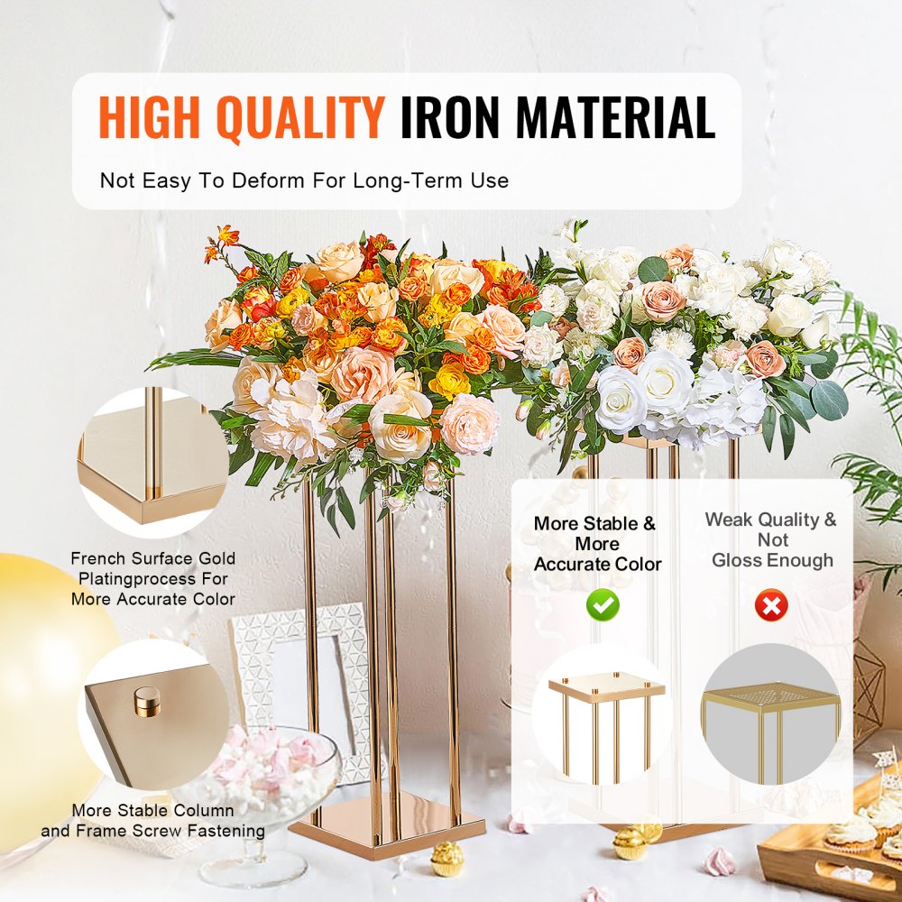 VEVOR 4PCS Soporte de flores de columna de metal dorado para bodas, 23.6 pulgadas de alto con laminado de metal, soportes geométricos para jarrones de centros de mesa, estante cilíndrico de exhibición floral para recepciones de eventos, guías para fiestas