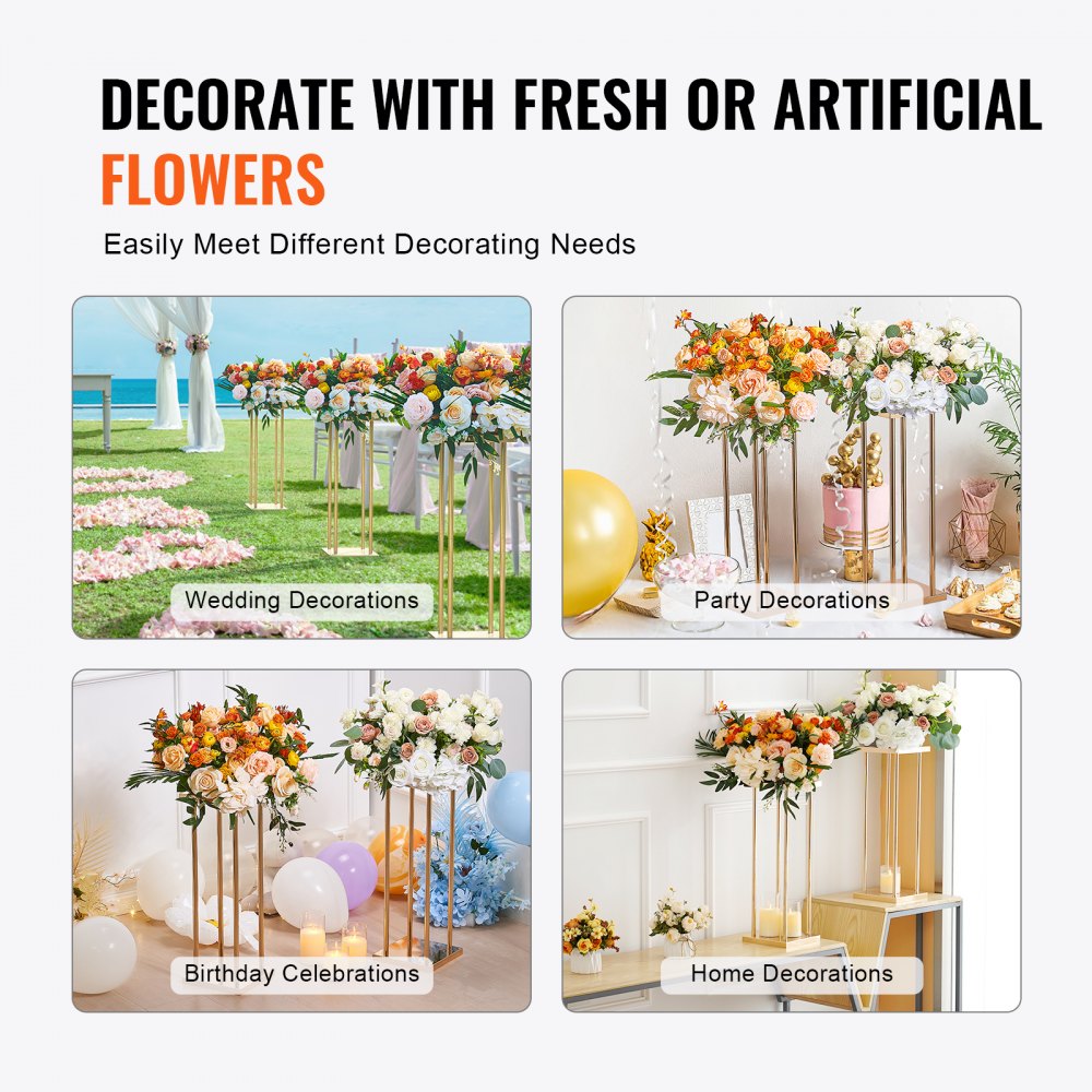 VEVOR 4PCS Soporte de flores de columna de metal dorado para bodas, 23.6 pulgadas de alto con laminado de metal, soportes geométricos para jarrones de centros de mesa, estante cilíndrico de exhibición floral para recepciones de eventos, guías para fiestas