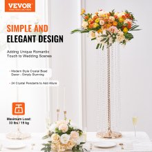 VEVOR 2 soportes de flores de cristal de 35.43 pulgadas/90 cm de alto, lujosos centros de mesa floreros de cristal dorado de metal, perfecto para etapa T, boda, fiesta, ceremonia, cena, evento, hotel, decoración del hogar