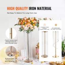 VEVOR 2 soportes de flores de cristal de 35.43 pulgadas/90 cm de alto, lujosos centros de mesa floreros de cristal dorado de metal, perfecto para etapa T, boda, fiesta, ceremonia, cena, evento, hotel, decoración del hogar