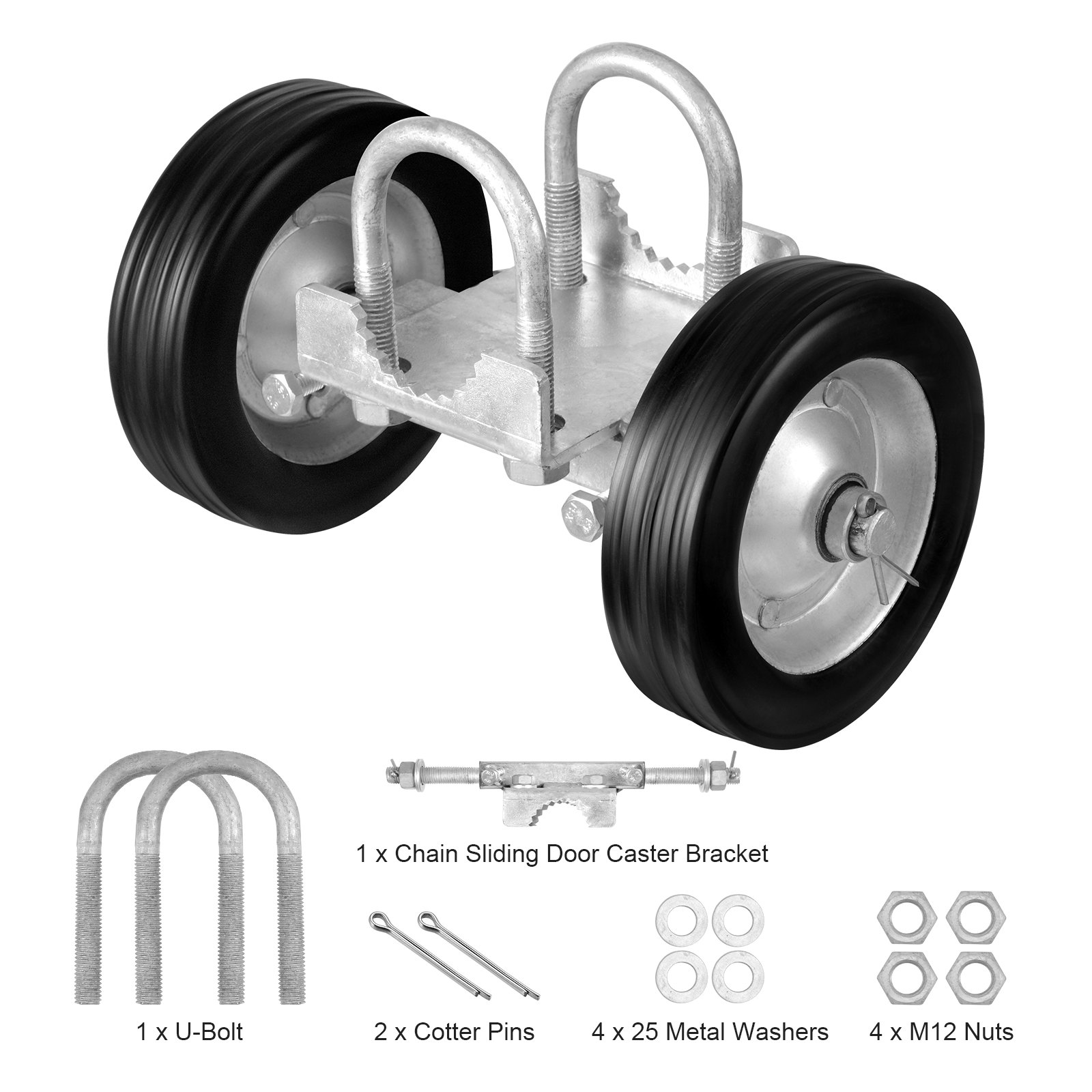 Kit de puerta corrediza VEVOR, kit de herrajes para puerta enrollable de 6", ruedas universales ajustables para puerta corrediza, rodillo guía resistente para puertas corredizas y puertas enrollables, carga de 600 lb, color negro