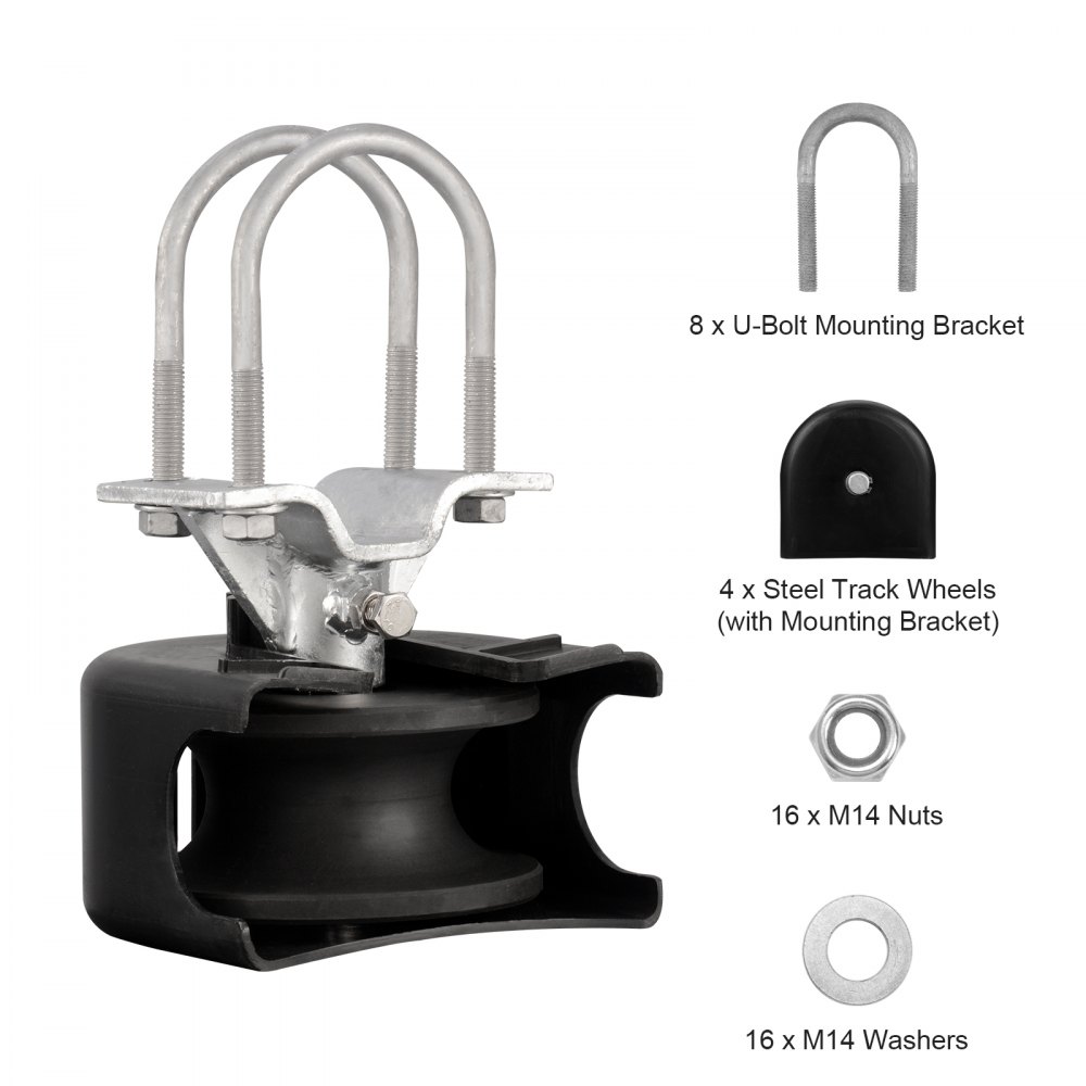 Kit de puerta corrediza VEVOR, kit de herrajes para puerta enrollable con ranura para rueda en forma de U para puertas corredizas voladizas y puertas enrollables, rodillos para puerta corrediza de 4 ruedas con cubierta, rodillo deslizante resistente, color negro