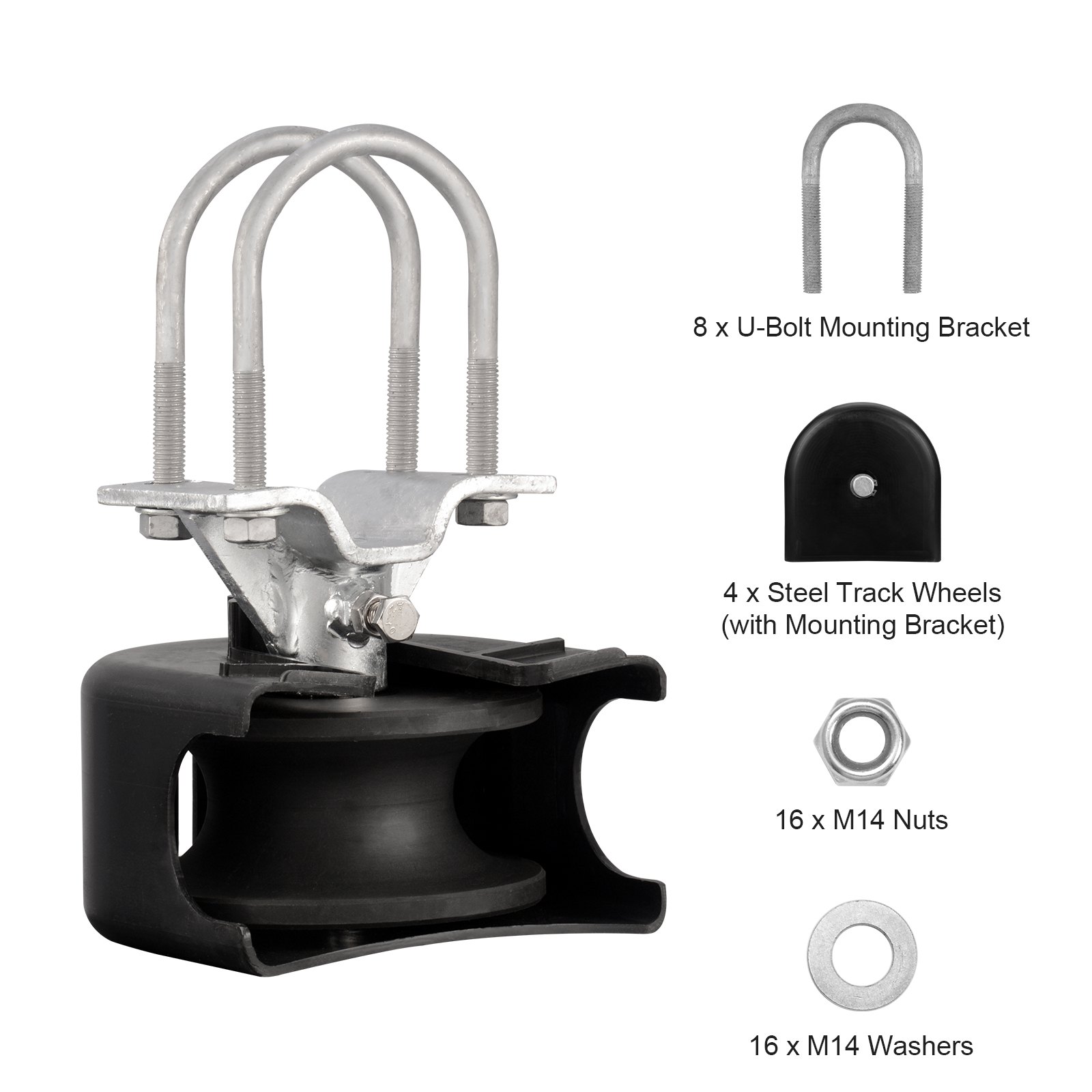 Kit de puerta corrediza VEVOR, kit de herrajes para puerta enrollable con ranura para rueda en forma de U para puertas corredizas voladizas y puertas enrollables, rodillos para puerta corrediza de 4 ruedas con cubierta, rodillo deslizante resistente, color negro