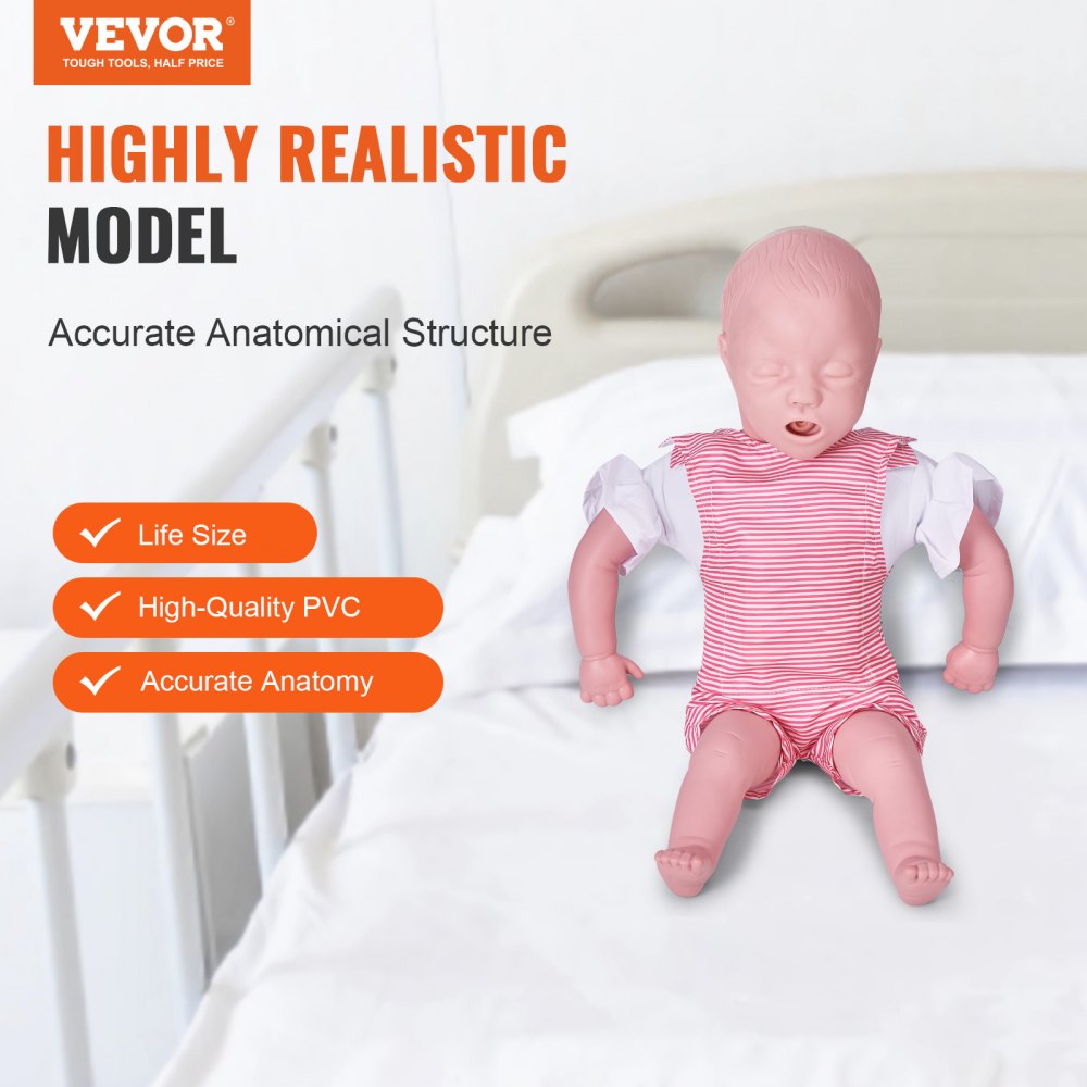 Maniquí de entrenamiento VEVOR para RCP infantil, práctica de la maniobra de Heimlich y reanimación cardiopulmonar (RCP), maniquí profesional de entrenamiento para la obstrucción de las vías respiratorias en bebés, modelo de infarto infantil para la educación.