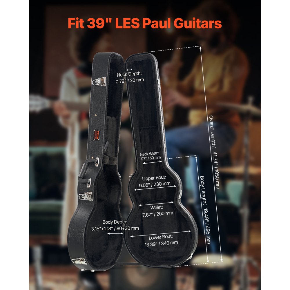 VEVOR Estuche rígido para guitarra eléctrica de 105 cm (41,34"), con forma de calabaza, con cerradura, pestillo, llave y asa, acolchado de PVC, forro suave, resistente al agua, para guitarras LES Paul de 99 cm (39"), color negro