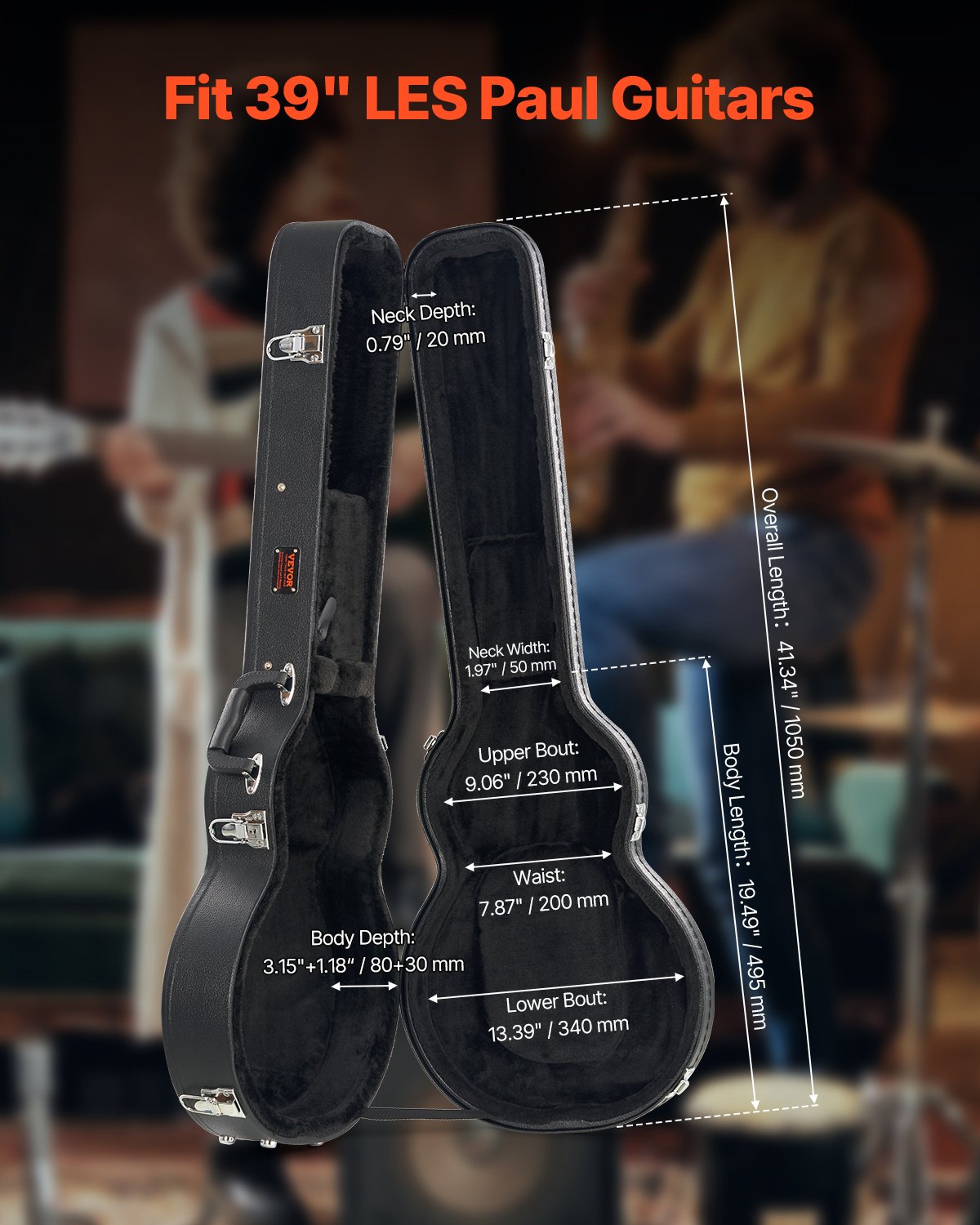 VEVOR Estuche rígido para guitarra eléctrica de 105 cm (41,34"), con forma de calabaza, con cerradura, pestillo, llave y asa, acolchado de PVC, forro suave, resistente al agua, para guitarras LES Paul de 99 cm (39"), color negro