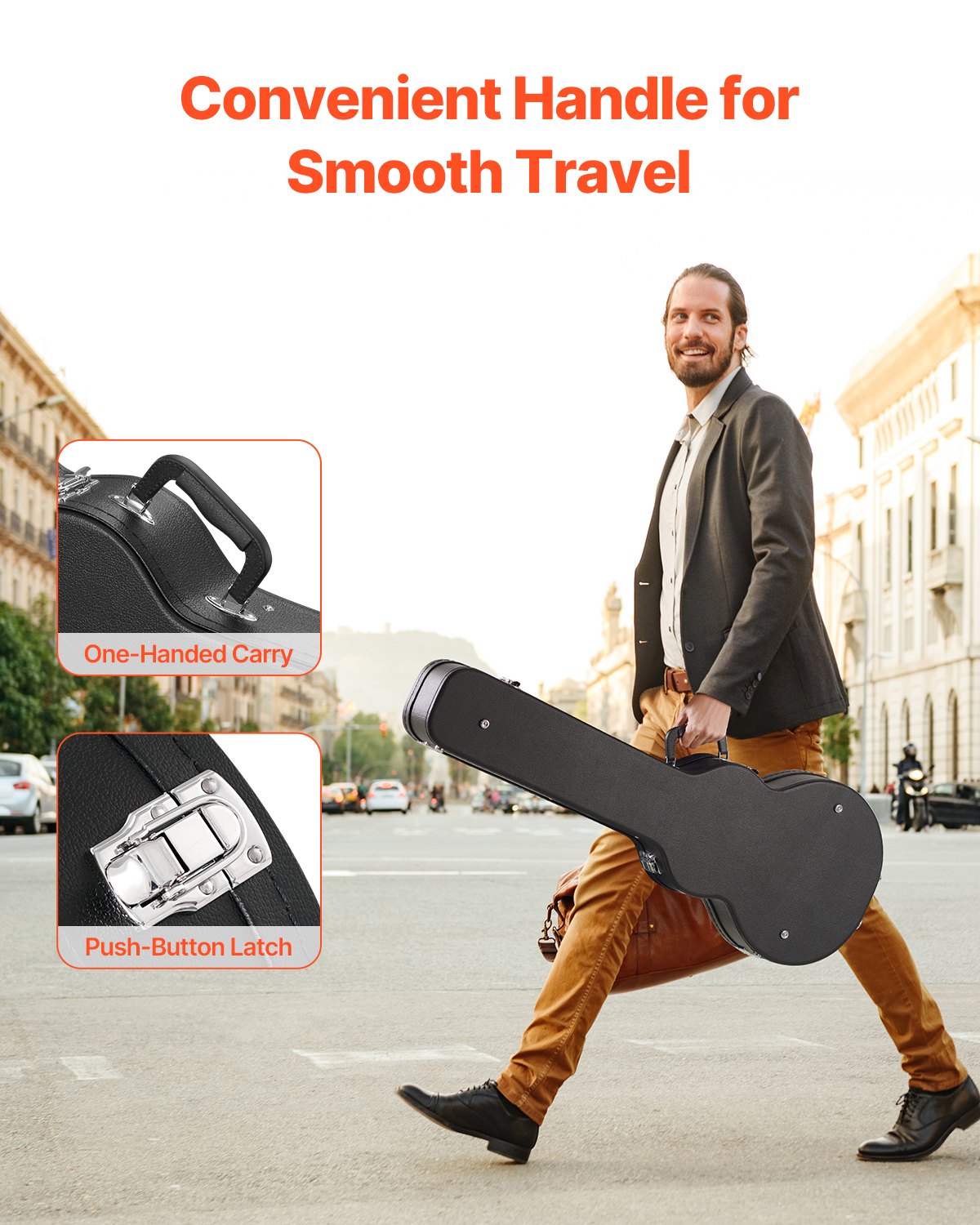 VEVOR Estuche rígido para guitarra eléctrica de 105 cm (41,34"), con forma de calabaza, con cerradura, pestillo, llave y asa, acolchado de PVC, forro suave, resistente al agua, para guitarras LES Paul de 99 cm (39"), color negro