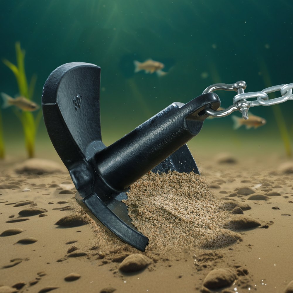 Ancla de río VEVOR, ancla para barco de 13.6 kg, de hierro fundido con revestimiento de vinilo negro, de grado marino, tipo hongo para barcos de hasta 9 m (30 pies), con gran capacidad de retención en ríos y lagos con fondo de lodo.