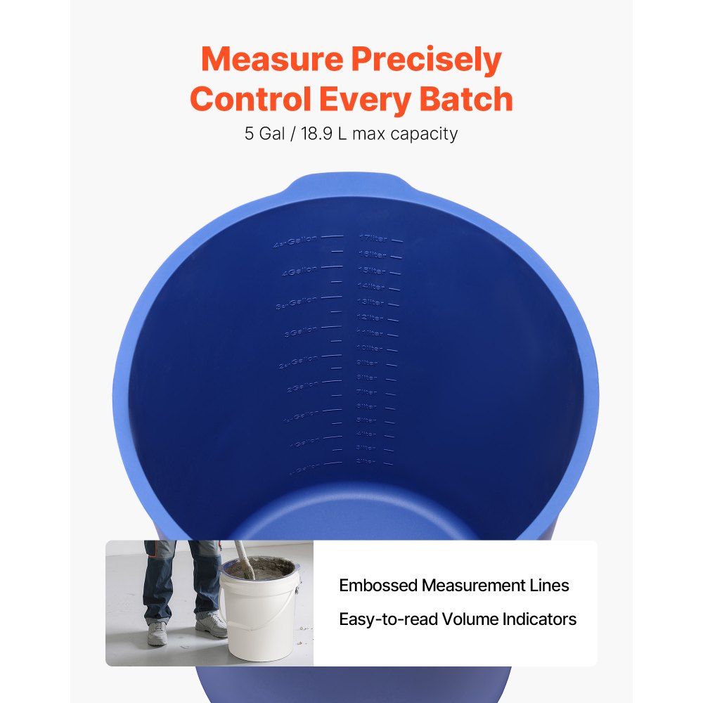 VEVOR 5 Gallon Bucket Liner for Concrete Mix, Reusable Silicone Mortar Bucket Liner for Thinset Paint Concrete Epoxy Mixing, Heavy-duty Grout Mixer Insert Tool with Graduated Measurements, Blue