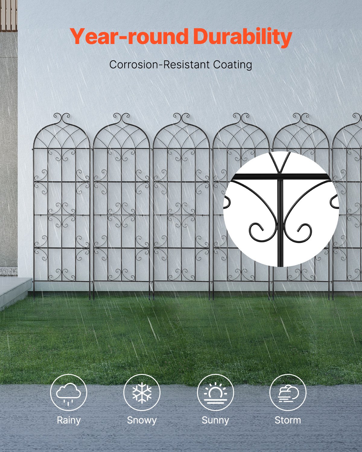 VEVOR Enrejado de jardín para plantas trepadoras, 180 x 50 cm, 6 paquetes, enrejado de metal inoxidable para flores de jardín, soporte para rosas trepadoras y pepinos, enrejado decorativo para clemátides para patios y céspedes.