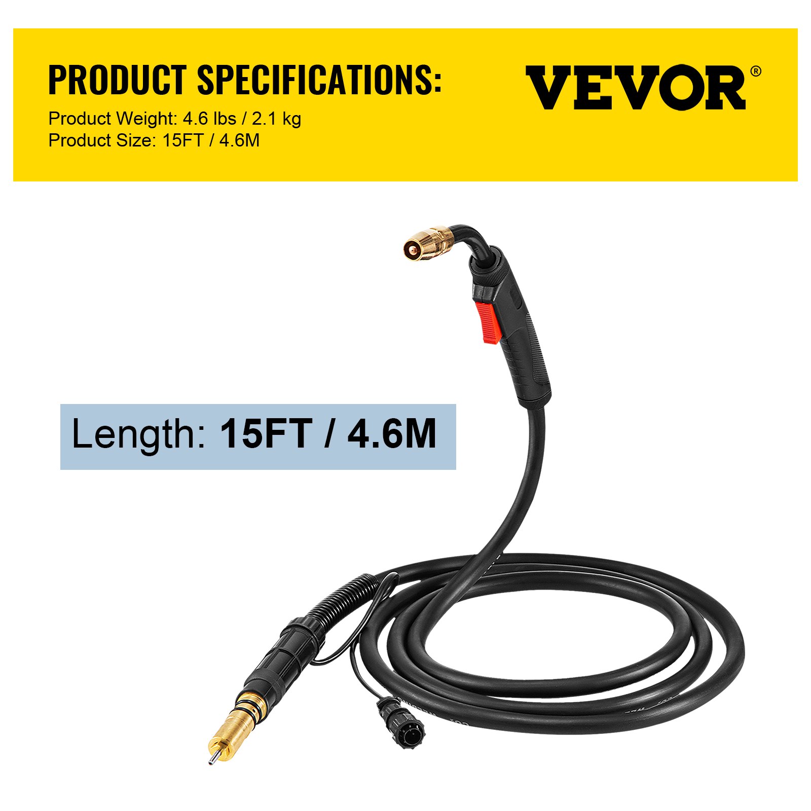 Antorcha de soldadura MIG Miller VEVOR, 15 pies/4,6 m, 4,6 libras/2,1 kg.