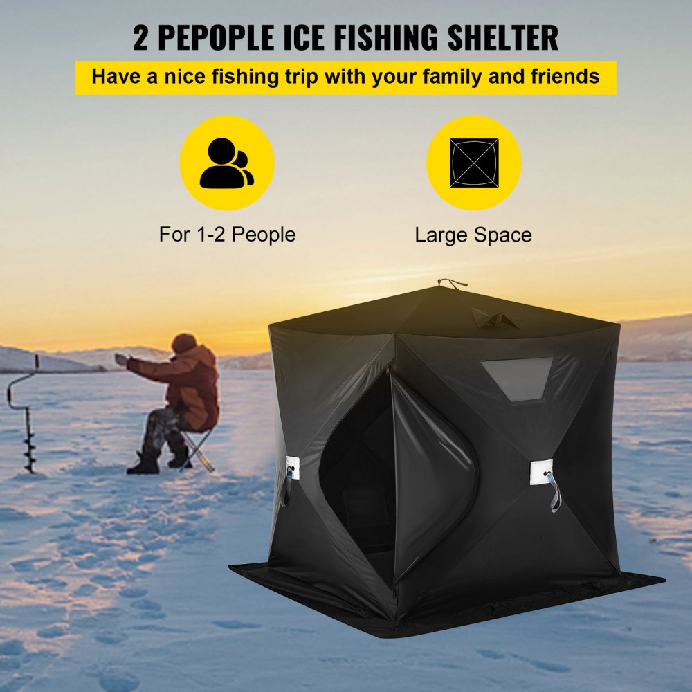 VEVOR - Tienda de campaña para pesca en hielo para 2 o 3 personas, tela Oxford 300D, portátil, con diseño desplegable, resistente al agua y al viento, color negro