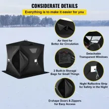 VEVOR refugio de pesca en hielo para 2-3 personas, tienda de pesca en hielo aislada portátil emergente, tela Oxford impermeable