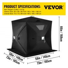 VEVOR refugio de pesca en hielo para 2-3 personas, tienda de pesca en hielo aislada portátil emergente, tela Oxford impermeable