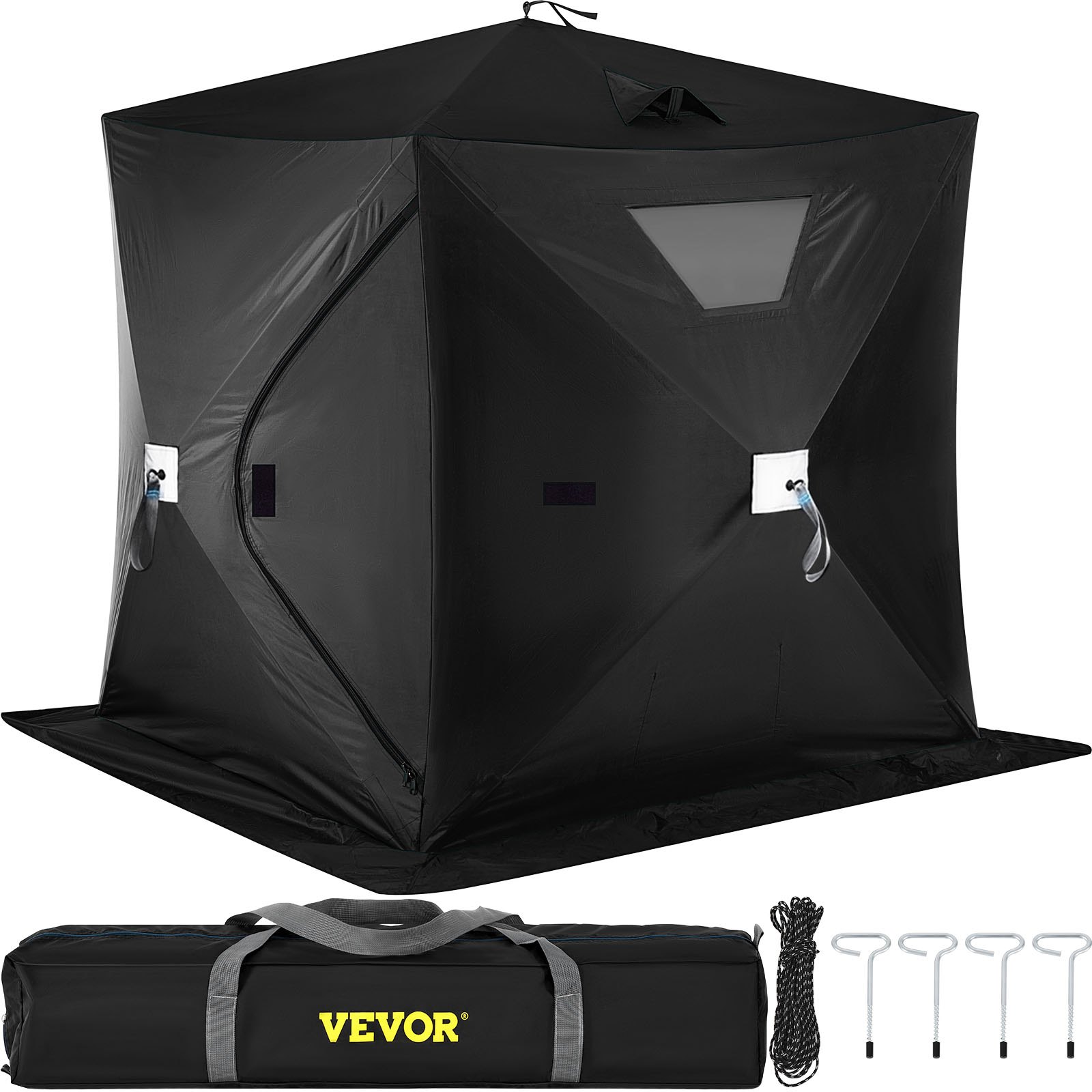 VEVOR - Tienda de campaña para pesca en hielo para 2 o 3 personas, tela Oxford 300D, portátil, con diseño desplegable, resistente al agua y al viento, color negro