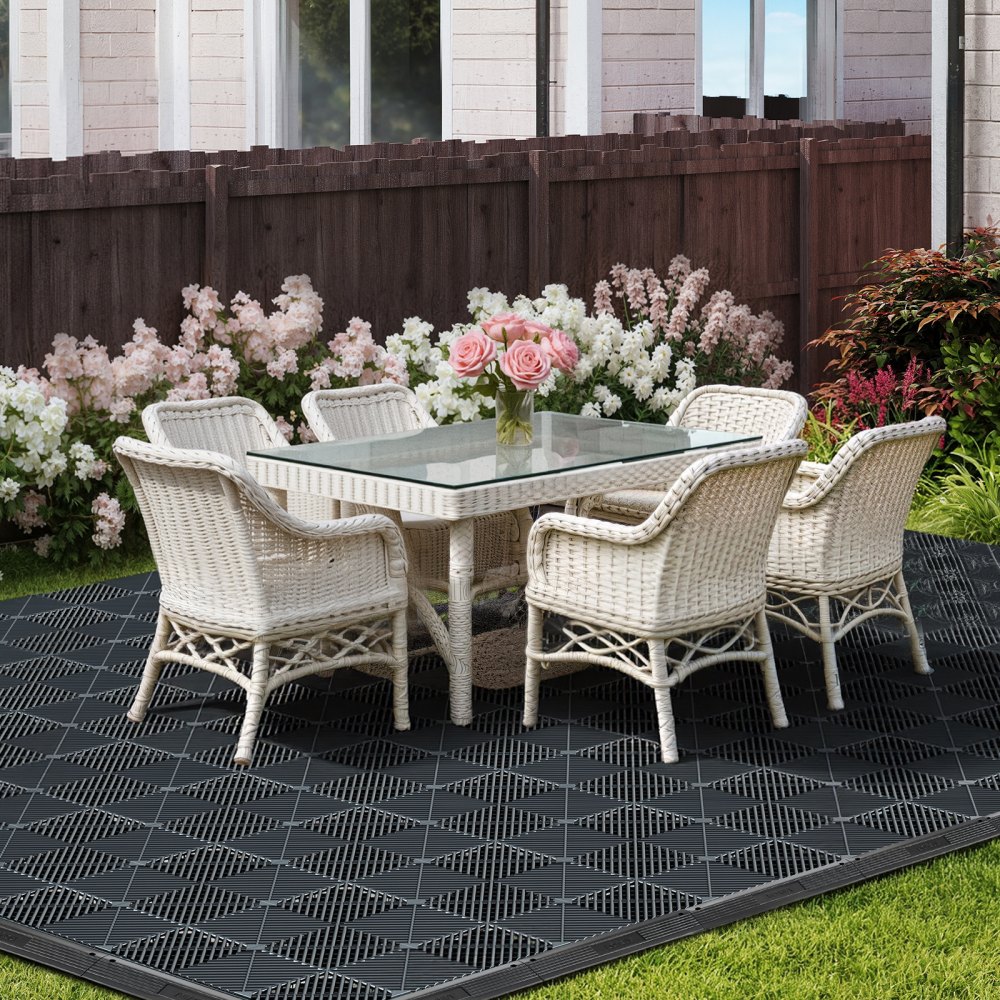 VEVOR Kit de Bordes para Baldosas Entrelazadas, Paquete de 11 Piezas y 4 Esquinas, Bordes de Transición para Azulejos de Drenaje para Suelo de Garaje, Polipropileno, para Terraza Taller Piscina, Negro