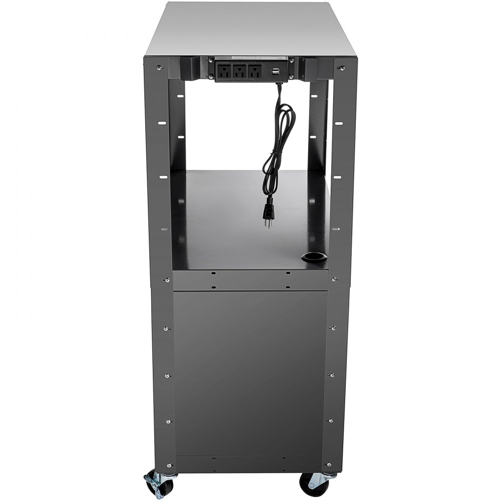 Carro audiovisual de acero VEVOR, carro multimedia de 41 pulgadas de altura ajustable con gabinete con cerradura, carro de presentación de 33" x 18" de ancho adicional con 3 estantes, carro para proyector con ruedas de 150 lb con 4 ruedas y 2 frenos