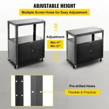 Carro AV de acero VEVOR, carro multimedia de 41 pulgadas de altura ajustable con gabinete de bloqueo, carro de presentación de 33 x 18 pulgadas de ancho extra con 3 estantes, carro de proyector rodante de 150 libras con 4 ruedas y 2 frenos
