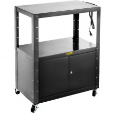 Carro AV de acero VEVOR, carro multimedia de 41 pulgadas de altura ajustable con gabinete de bloqueo, carro de presentación de 33 x 18 pulgadas de ancho extra con 3 estantes, carro de proyector rodante de 150 libras con 4 ruedas y 2 frenos