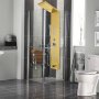 Baño moderno con sistema de torre de paneles de ducha VEVOR, mampara de ducha de cristal e inodoro.
