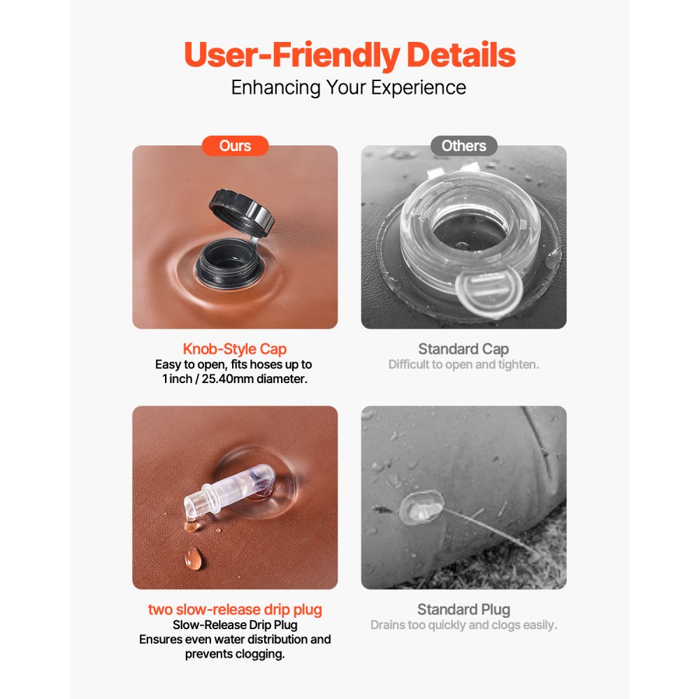 Anillos de riego para árboles VEVOR, 4 bolsas de riego de 16 galones, liberación lenta de 6 a 9 horas, bolsas de agua rellenables para plantar, ahorro de agua, sistema de riego resistente para riego por goteo de raíces de árboles y arbustos.