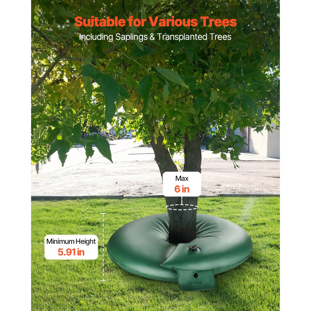 VEVOR Tree Watering Rings, 4 Pcs 20 Gallons Tree Watering Bags, 6-9 Hours Slow Release, Refillable Planting Water Bags, Water Saving, Heavy Duty Watering System for Shrub Tree Root Drip Irrigation