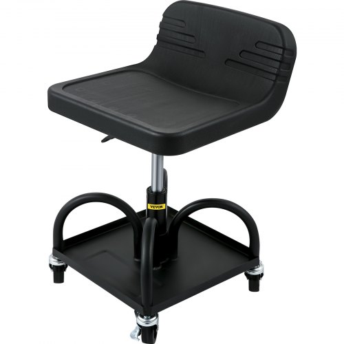 VEVOR Taburete de garaje con ruedas, capacidad de 300 libras, altura ajustable de 15.7 a 20.5 pulgadas, asiento mecánico con ruedas giratorias de 360 grados y bandeja de herramientas, para taller, taller de reparación de automóviles, negro