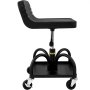 Taburete de garaje con ruedas VEVOR negro con asiento acolchado, altura ajustable y ruedas giratorias.