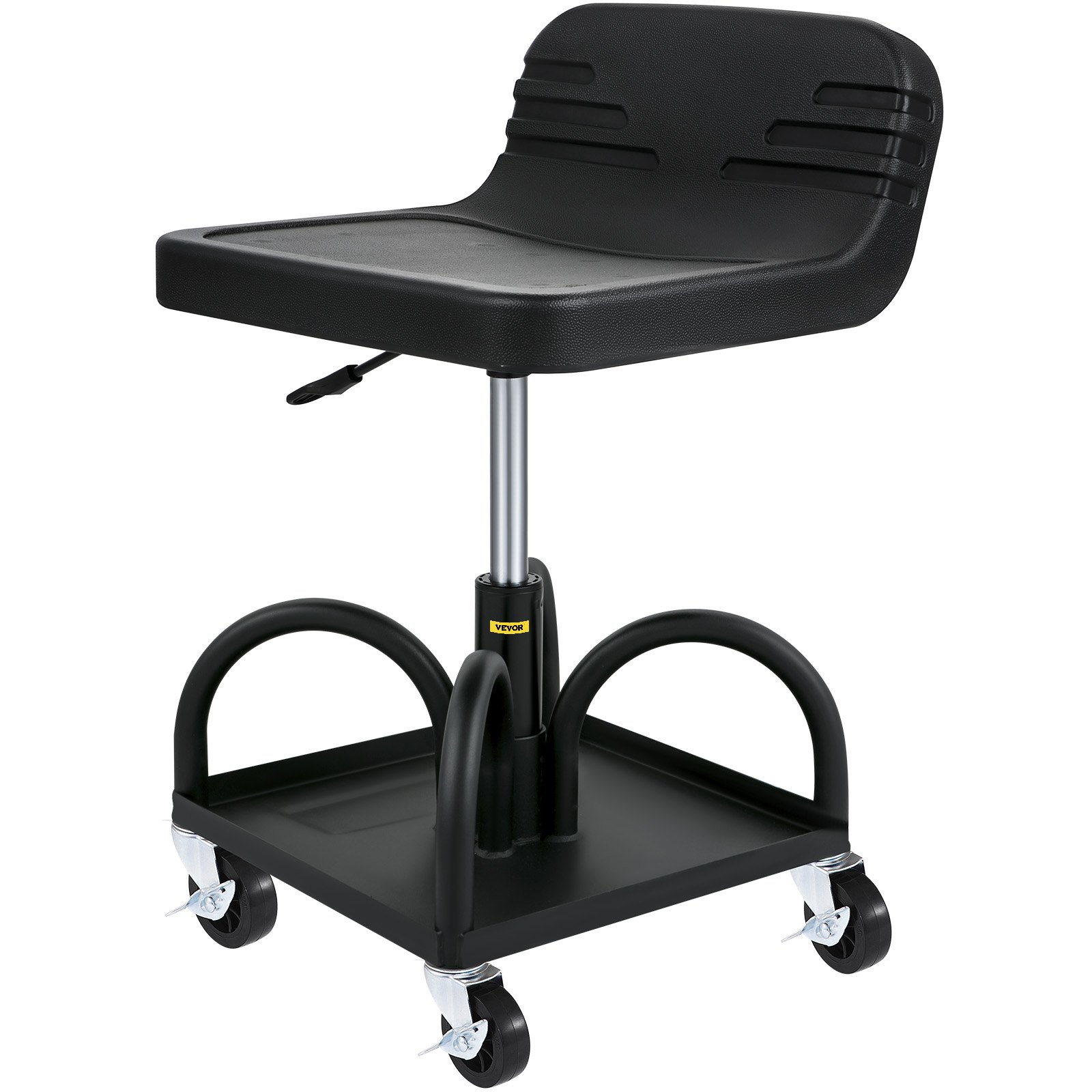 Taburete de garaje con ruedas VEVOR con asiento negro, altura ajustable y ruedas giratorias