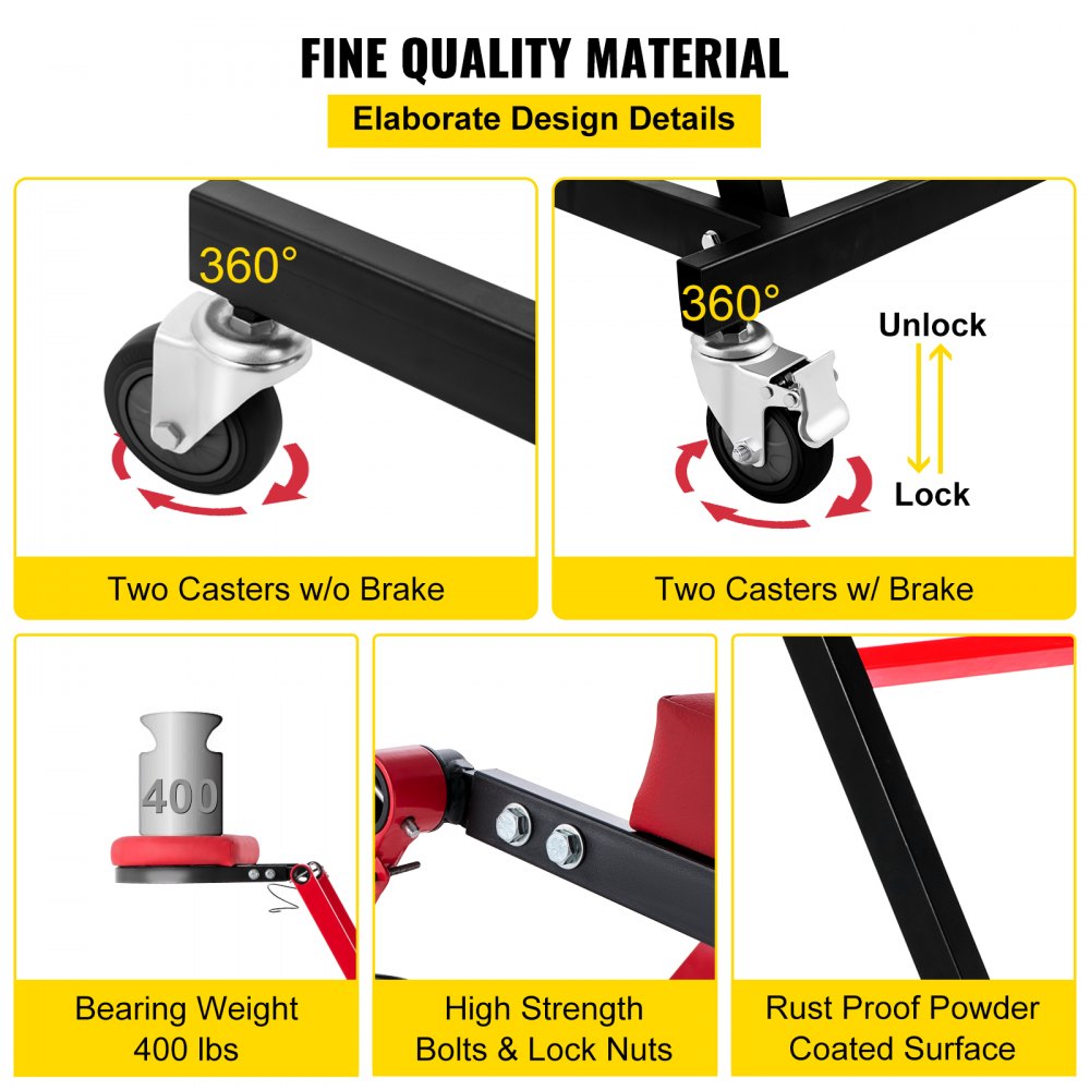 Enredadera de motor automotriz VEVOR, enredadera plegable de altura ajustable, enredadera de motor superior alta de capacidad de 400 LBS, con cuatro ruedas de 4 pulgadas, cubierta acolchada, para el hogar, garaje, mantenimiento de reparación de taller